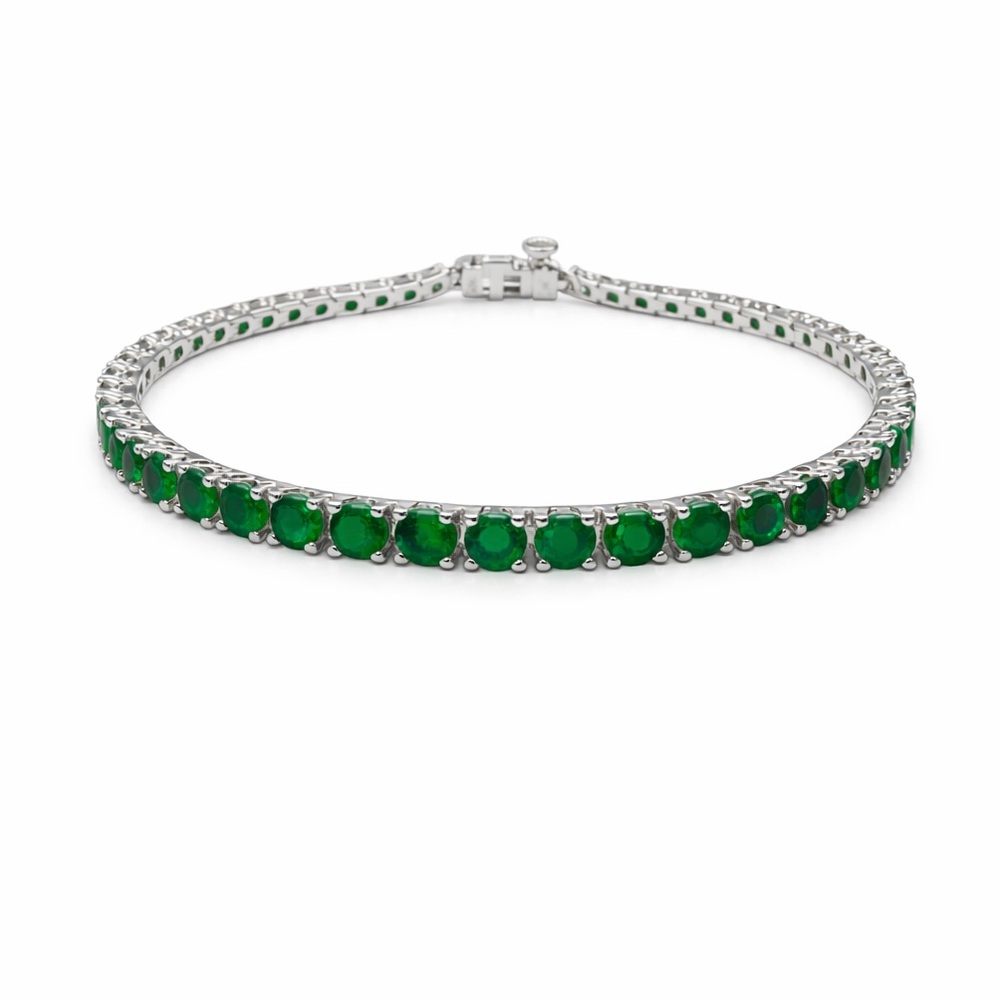 Natural Emerald Tennis Bracelet | Sterling Silver | 7 Inch